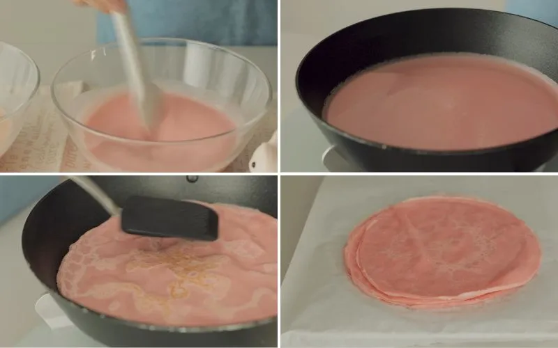 Cách làm bánh crepe dâu hồng xinh xắn, xốp mềm thơm ngon