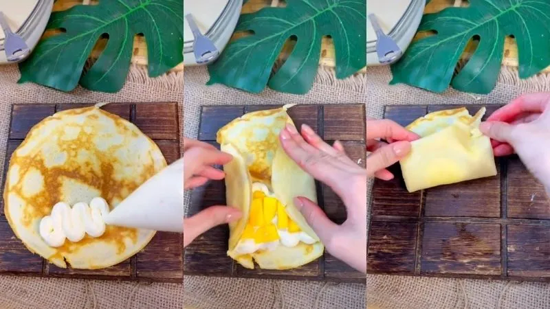 Cách làm bánh Crepe kem xoài bằng bột bánh rán ngon không tưởng