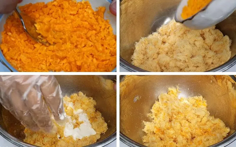 Cách làm bánh mì cuộn chà bông phô mai trứng muối mềm xốp