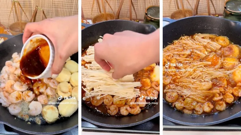 Cách làm đậu hủ kho tôm nấm cực đơn giản cho ngày bận rộn