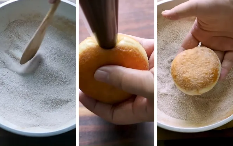 Cách làm donut chiên nhân socola nutella bé nhà thích mê