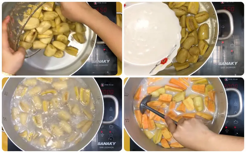 Cách nấu chè chuối chưng khoai lang ngọt thơm với nước cốt dừa béo ngậy
