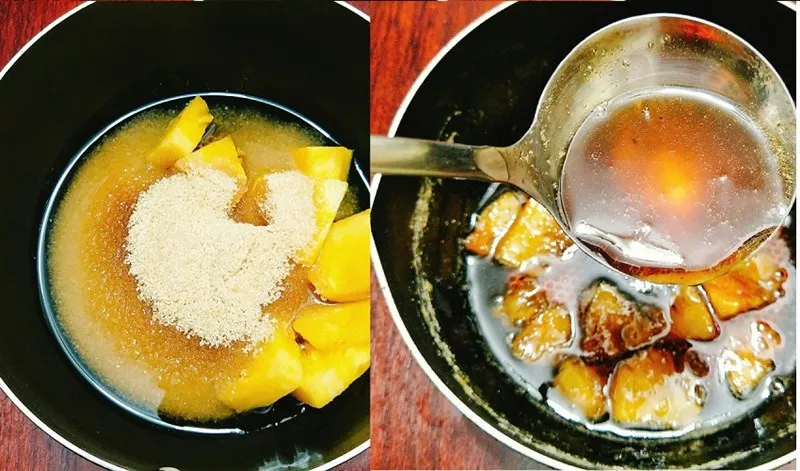 Cách nấu nước đường nướng bánh Trung thu bằng quả dứa