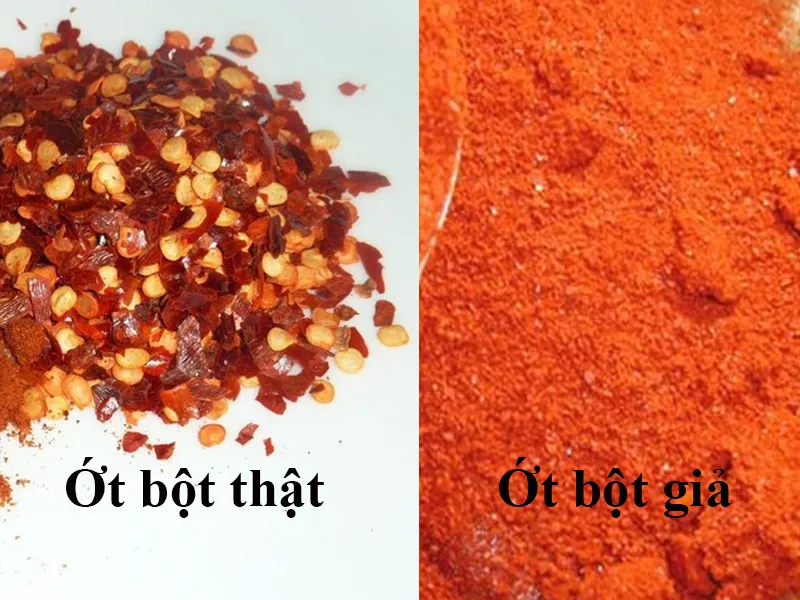 Phân biệt ớt bột thật với ớt bột trộn phẩm màu, hóa chất